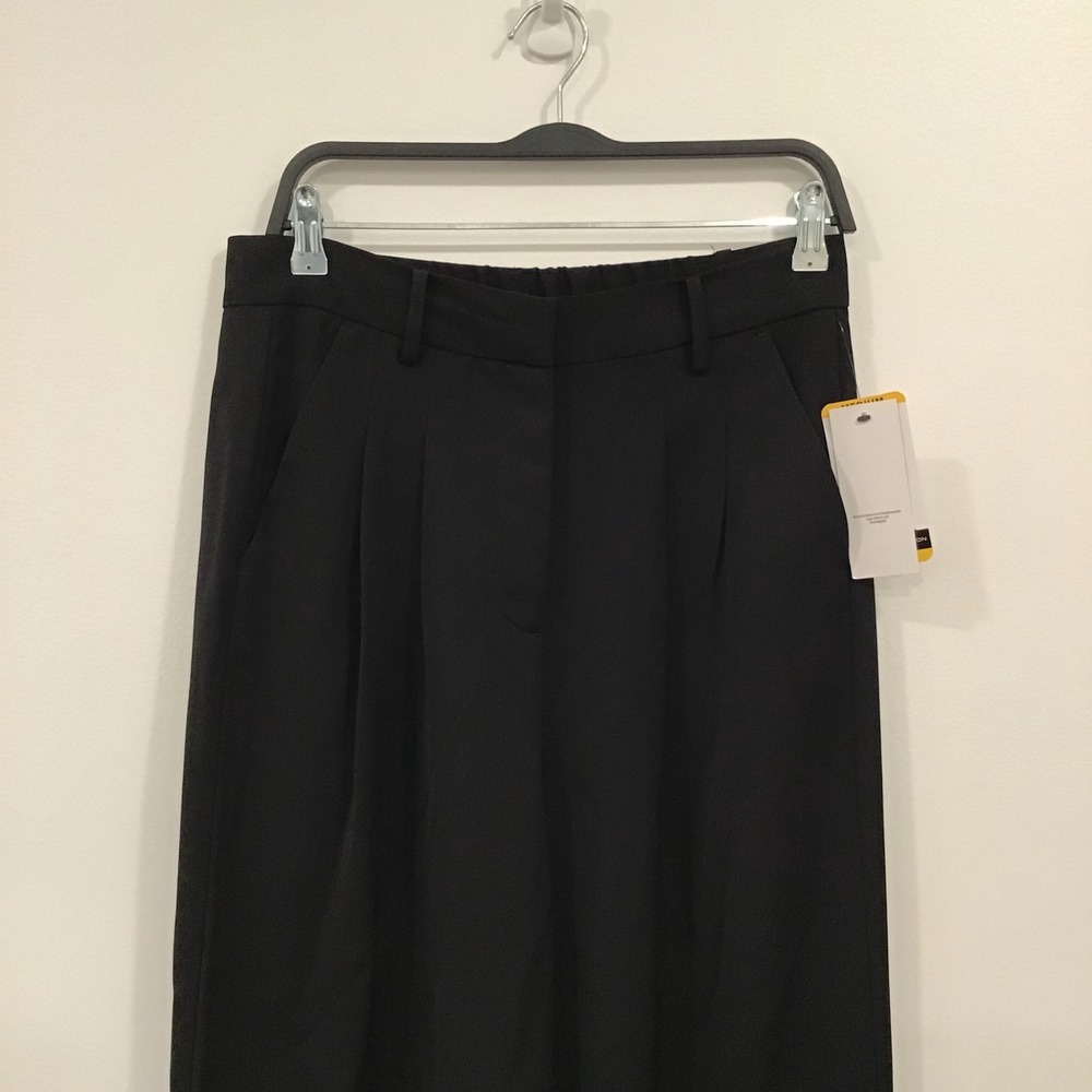 French Connection Pleated Trousers Women Med Black NWT High Waist Office Corp - Picture 3 of 15